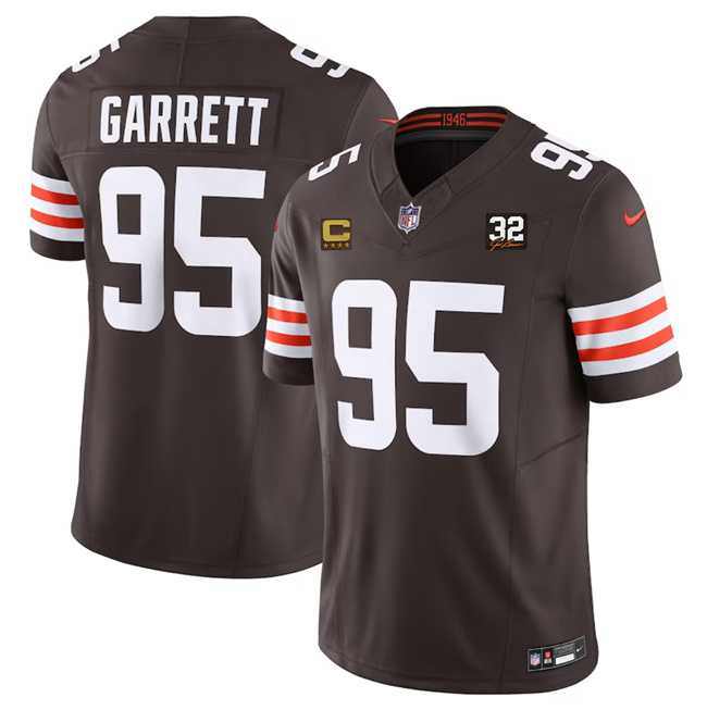 Men & Women & Youth Cleveland Browns #95 Myles Garrett Brown 2023 F.U.S.E. With 4-Star C Patch And Jim Brown Memorial Patch Vapor Untouchable Limited Football Stitched Jersey